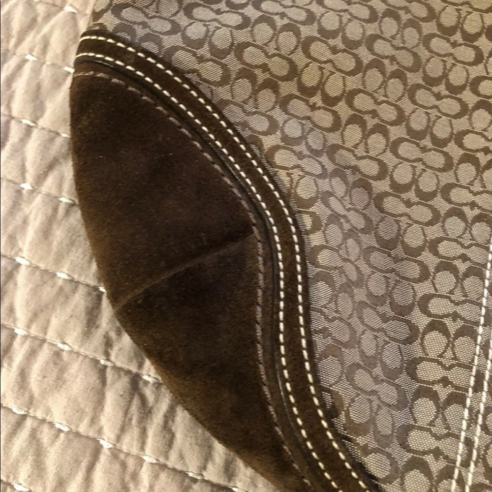 Coach Signature Logo Suede Womens Brown Tan Hobo Shoukder Bag Purse F0732-F10924 - Picture 5 of 12